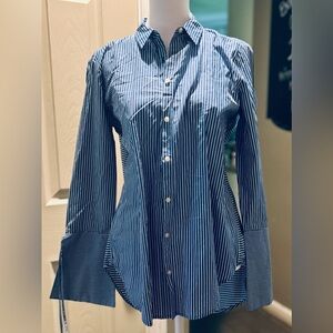 LOFT Navy Striped Button-Down Shirt